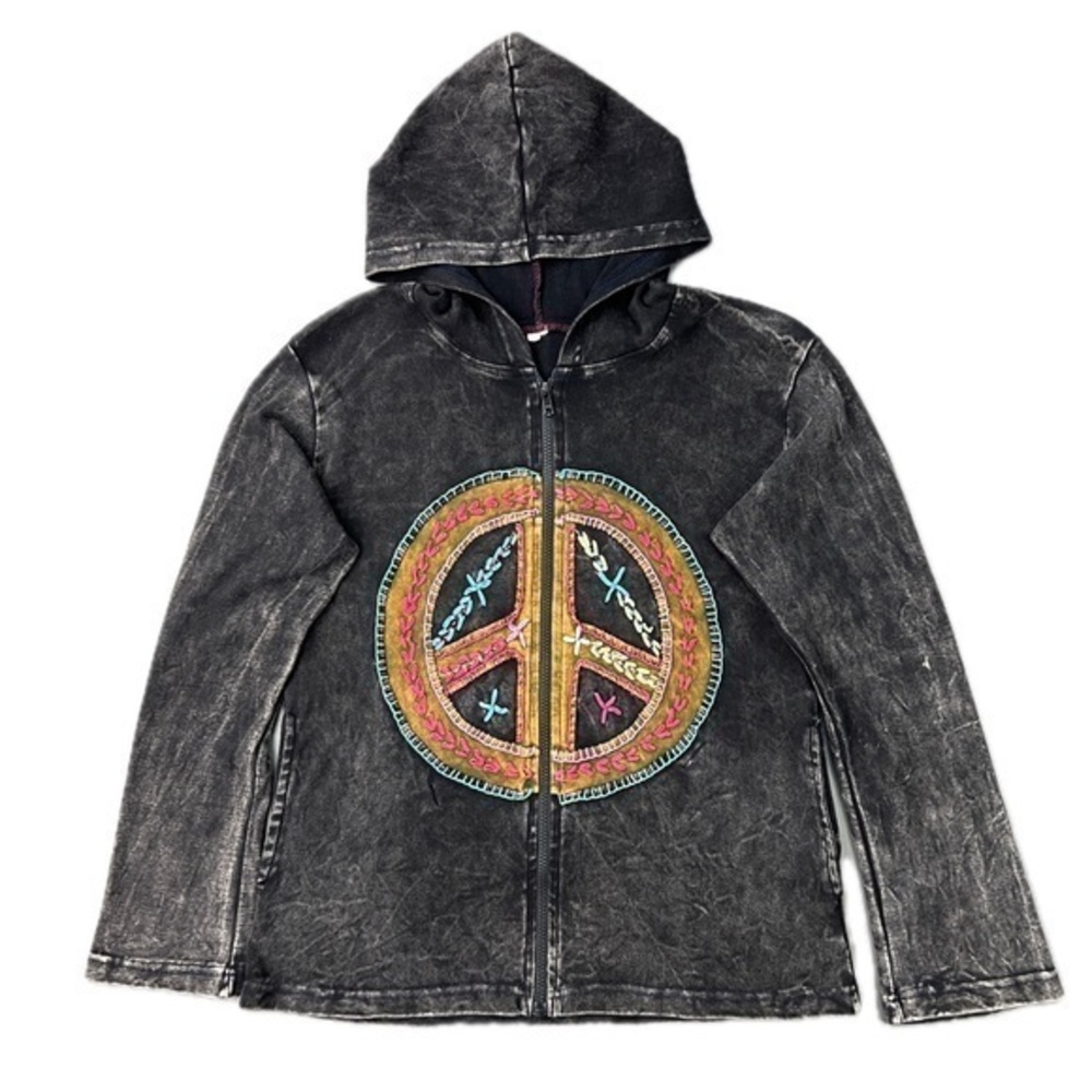Vintage Embroidered Peace Sign Hoodie